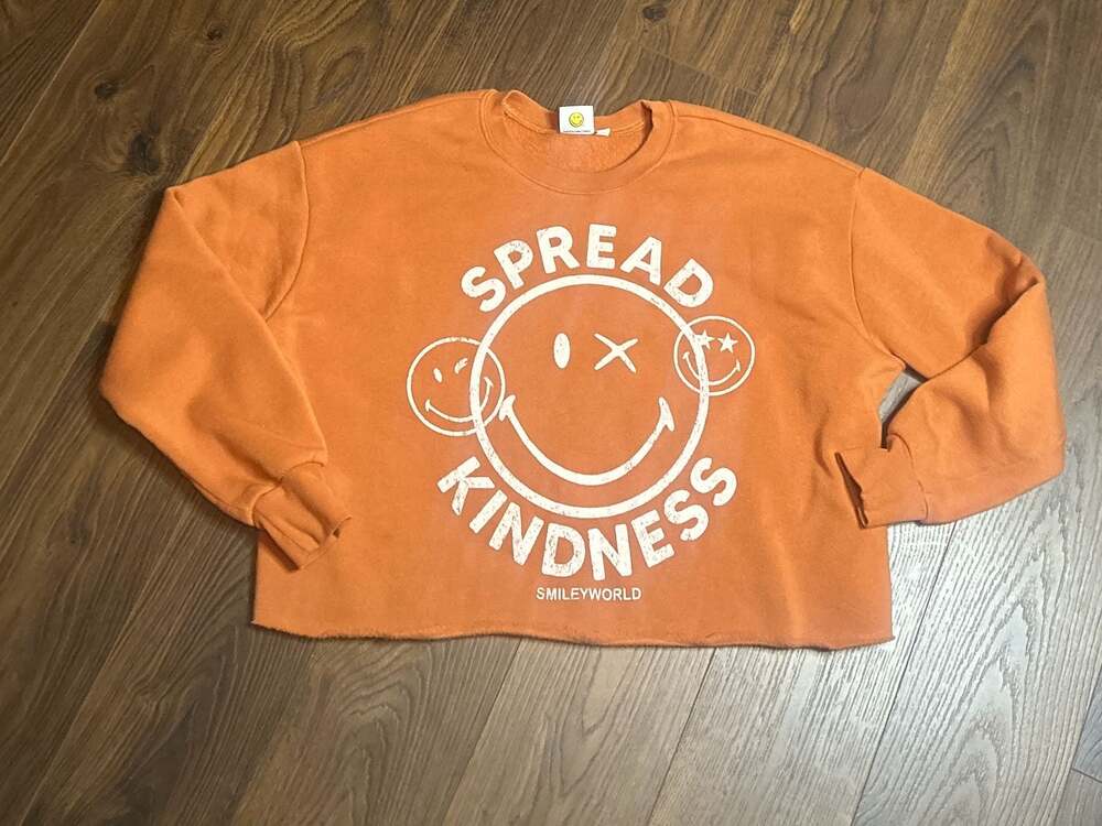 SmileyWorld Spread Kindness Orange Cropped Crewneck Sweatshirt